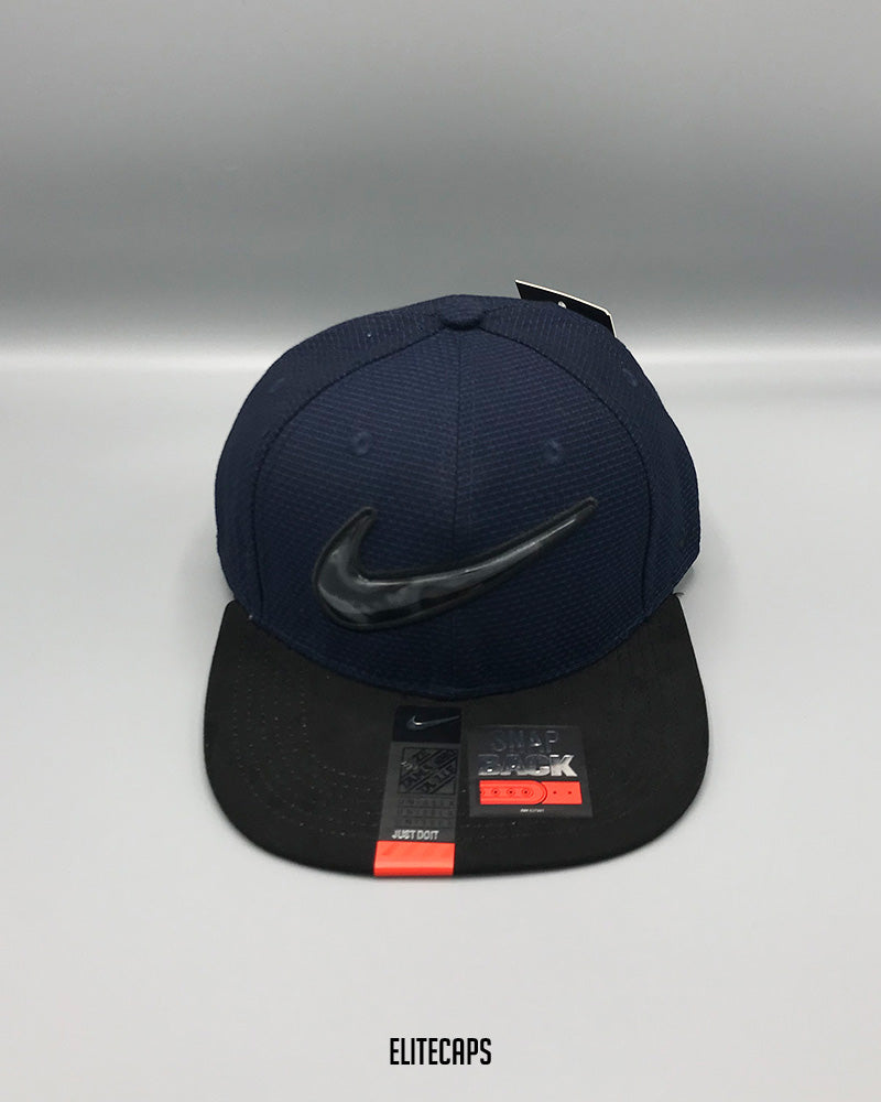NK Navy Black Flat-Brim Snapback - C0390