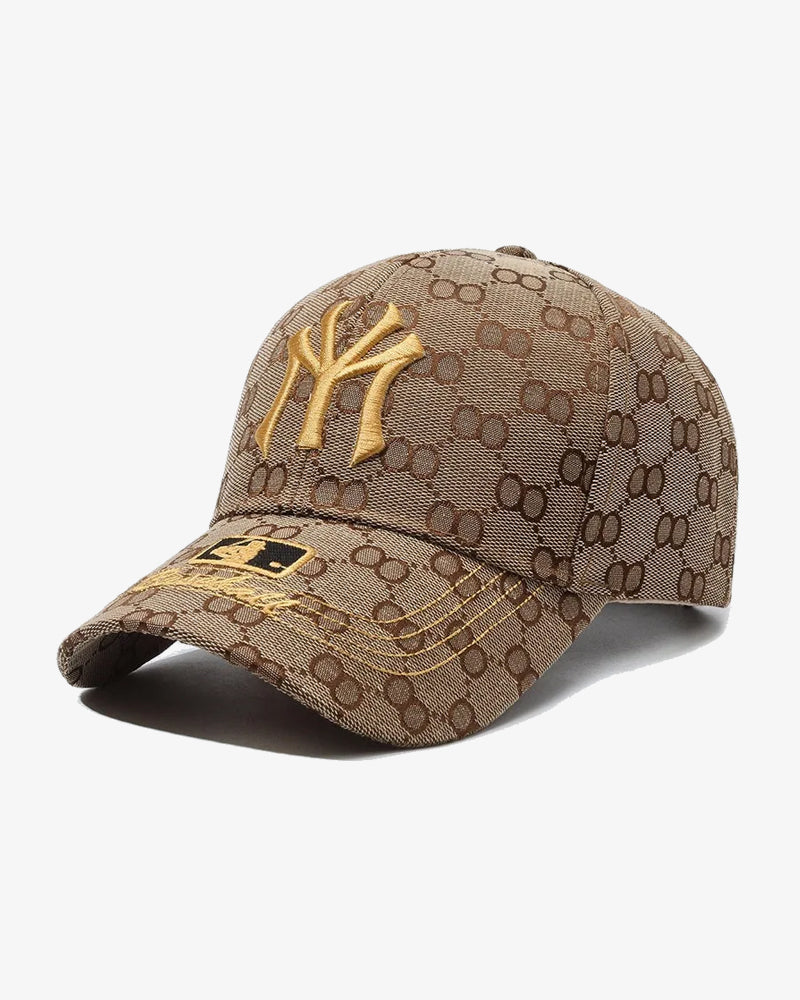 Premium NY Golden Embroidered Khaki Baseball Cap - C0134