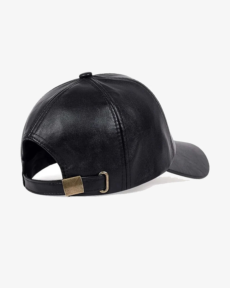 Black Leather Embossed Baseball Cap - C0220