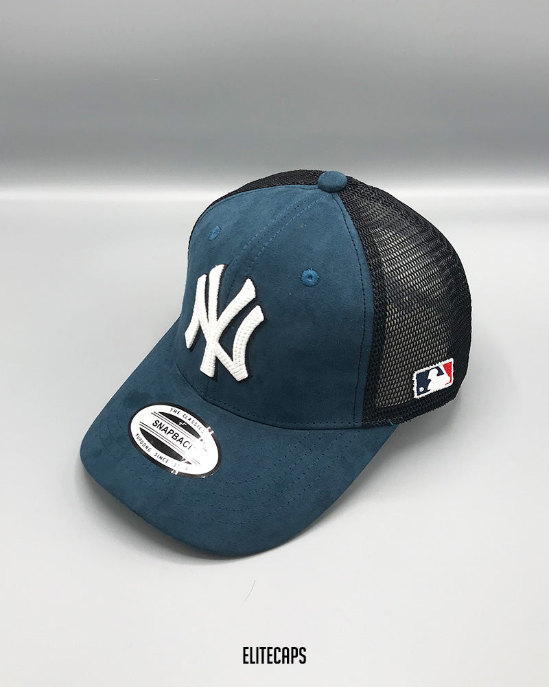 NY Teal Suede Trucker Cap - C0388