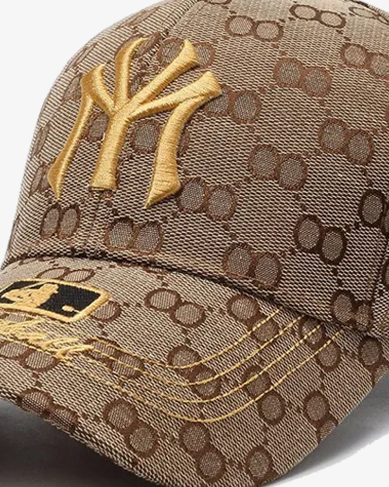 Premium NY Golden Embroidered Khaki Baseball Cap - C0134