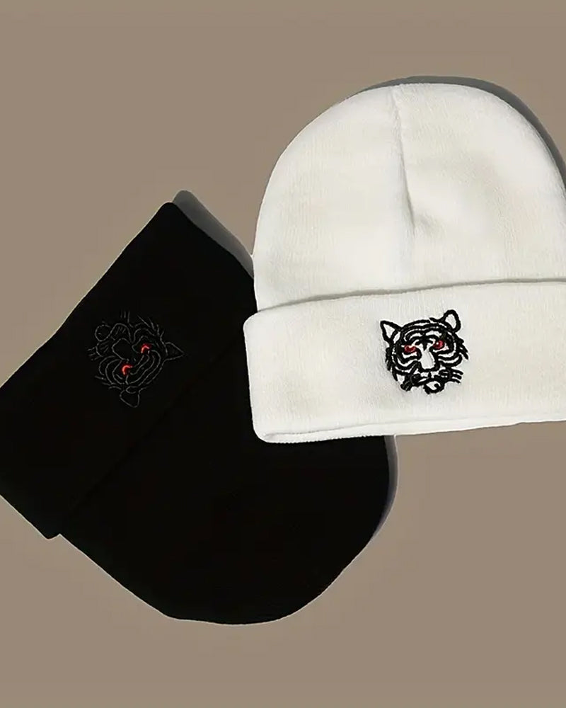 Tiger Embroidered Soft Knit Beanie - B0118