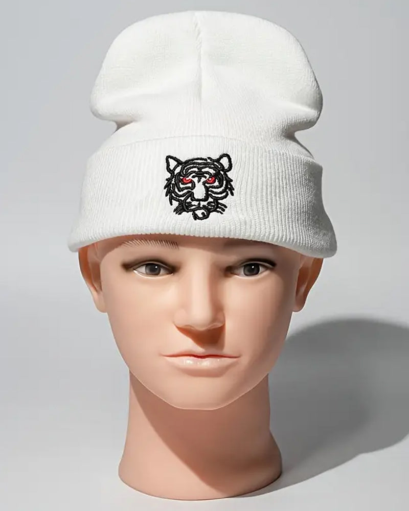Tiger Embroidered Soft Knit Beanie - B0118
