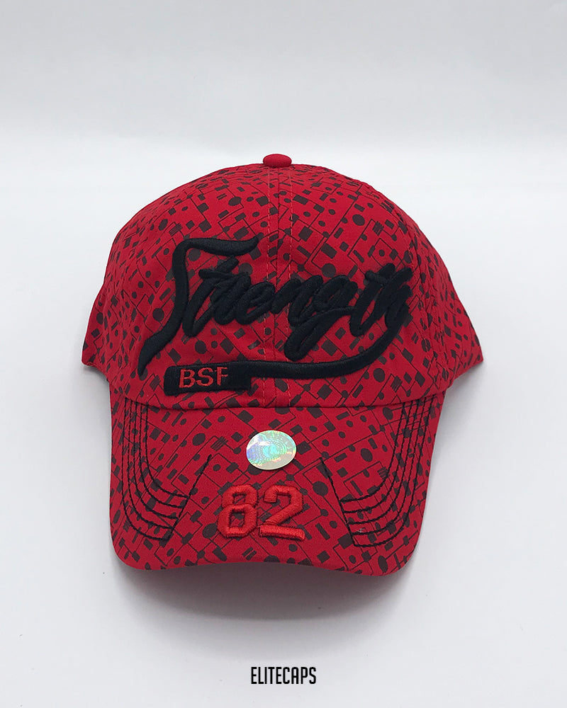 Red Pattern Strength Embroidered  Cap - C0341