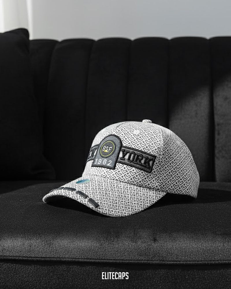 White New York Embroidered Pattern Cap - C0343