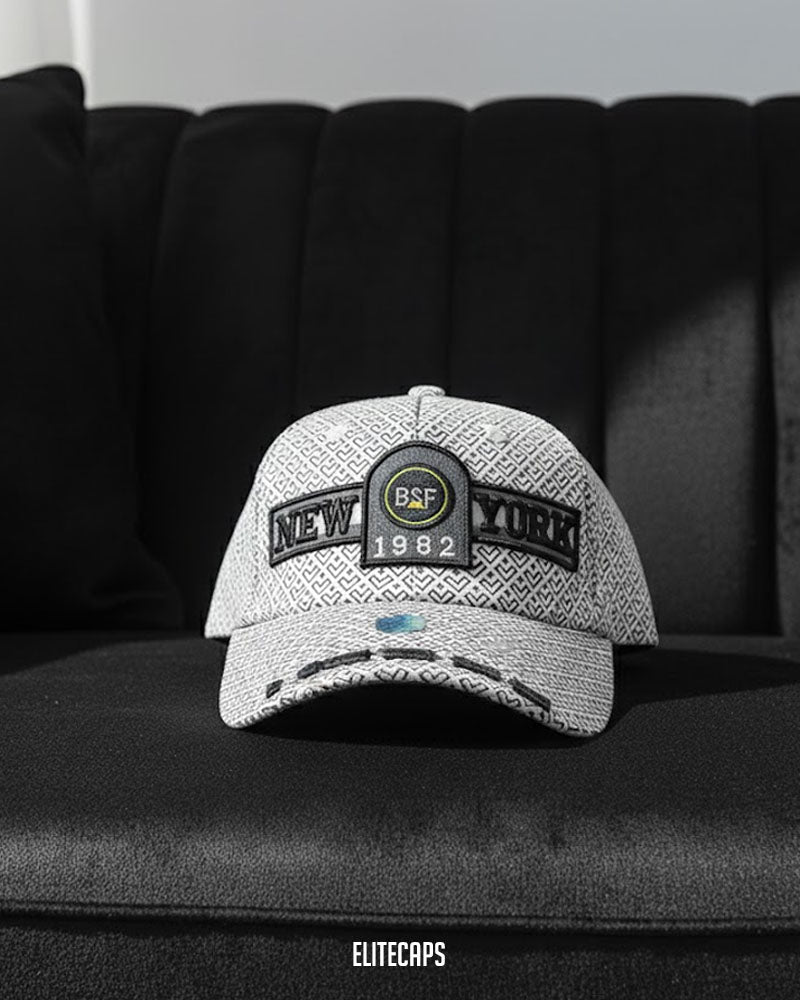 White New York Embroidered Pattern Cap - C0343