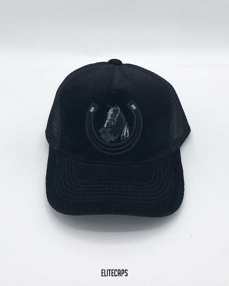 Horse Embroidered Corduroy Trucker Cap - C0355