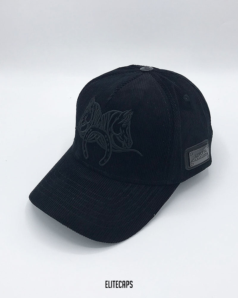 Premium Black Horse Embroidered Corduroy Cap - C0478
