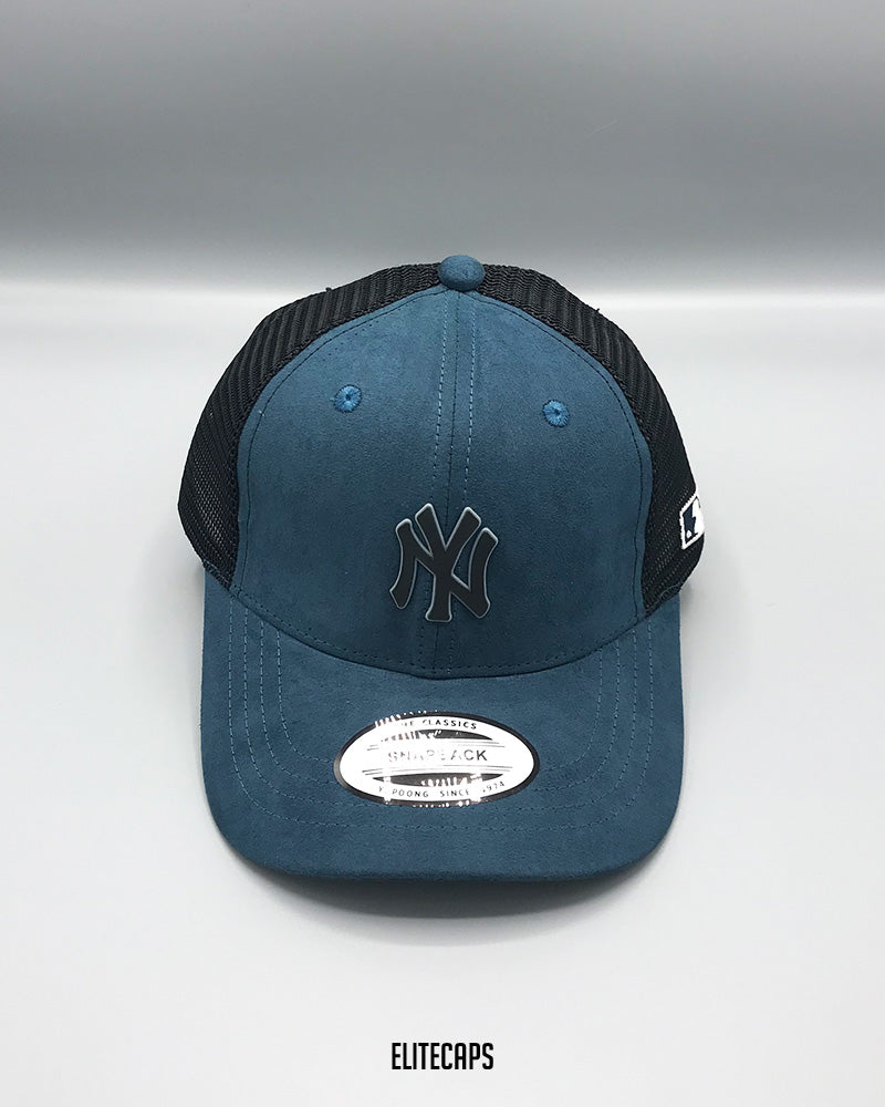 NY Blue Suede Mesh Trucker Cap - C0408