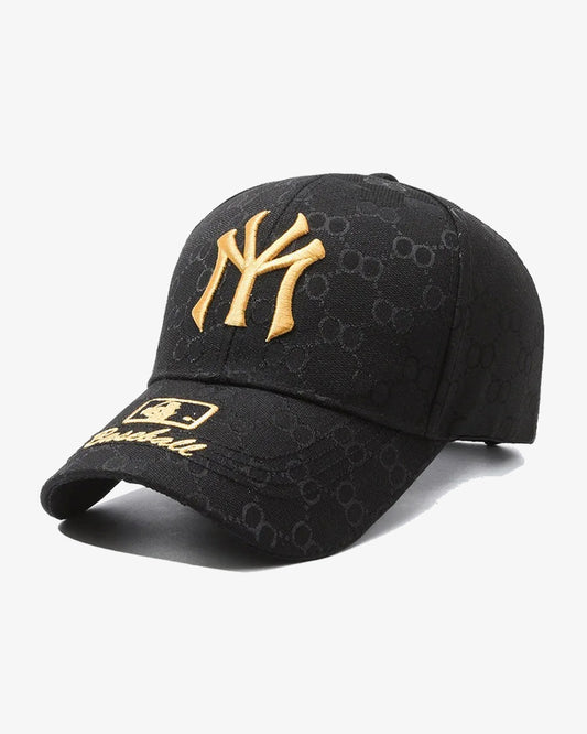 NY Golden Embroidered Black Baseball Cap - C0133