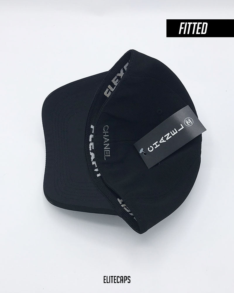 CHANEIL Black Embroidered Fitted Cap - C0594