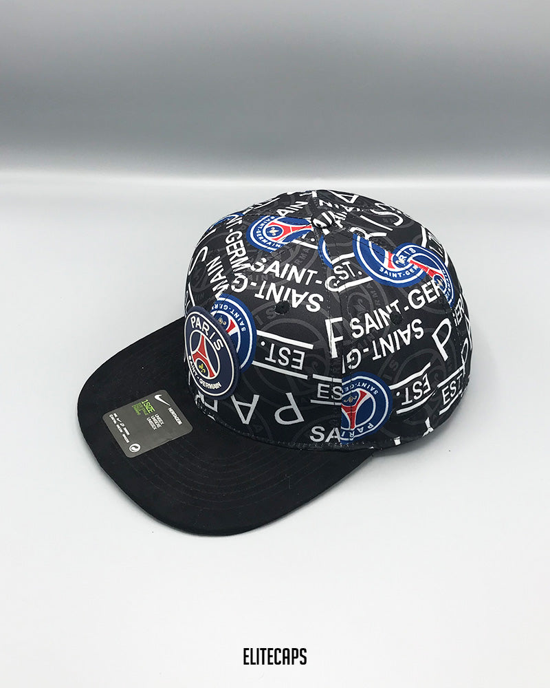 NK PSG Black Allover Print Snapback Cap - C0417