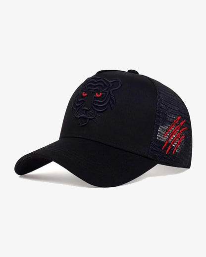 Black Tiger Embroidered Mesh Cap - C0156