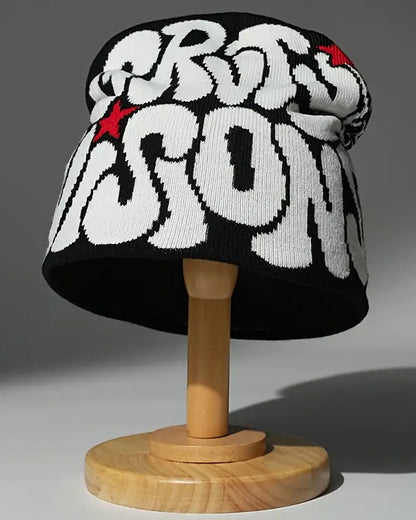 Jacquard Letters Knit Beanie - B0107