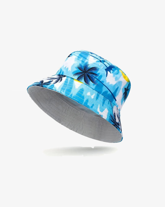 Blue Palm Art Convertible Bucket Hat - H0108