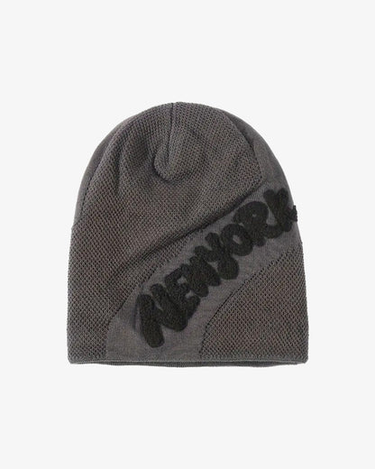 Grey "New York" Fleece-Lined Knit Beanie - B0112