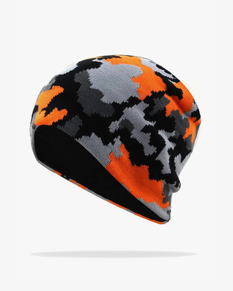 Orange Camouflage Knit Beanie - B0110