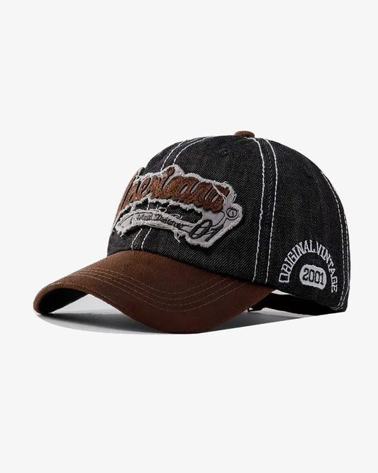Two-Tone Denim Charcoal Embroidered Cap - C0258
