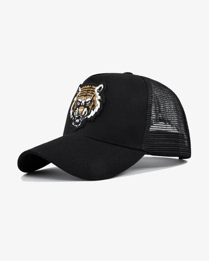 Tiger Embroidered Black Mesh Cap - C0123