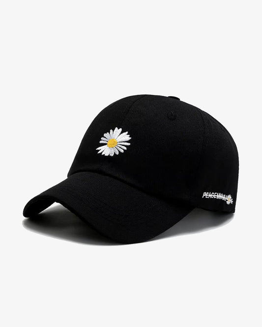 Unisex Basic Black Floral Embroidered Cap - C0191