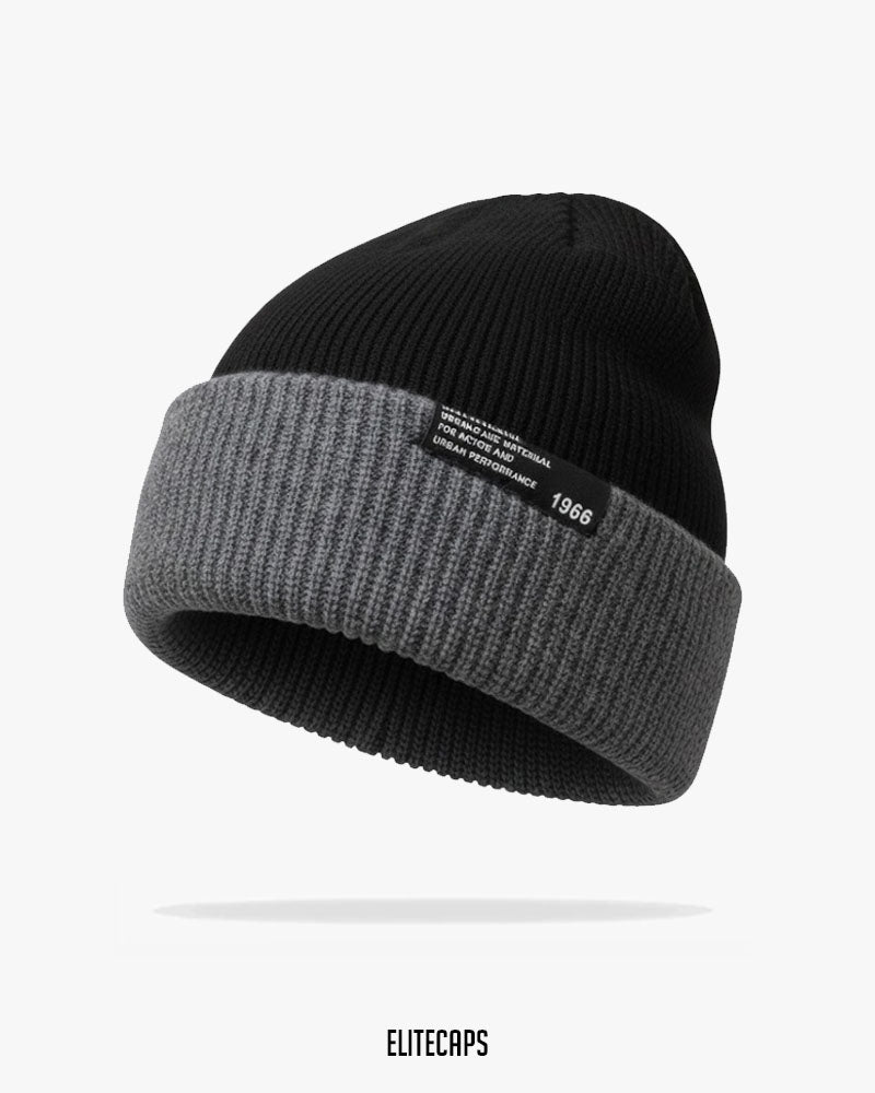 Premium Grey & Black Cuff Beanie - B0127