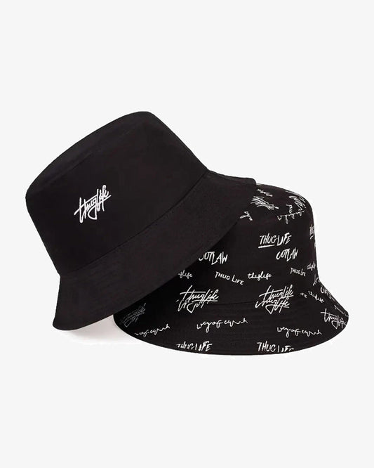 Black Typography Convertible Bucket Hat - C0102