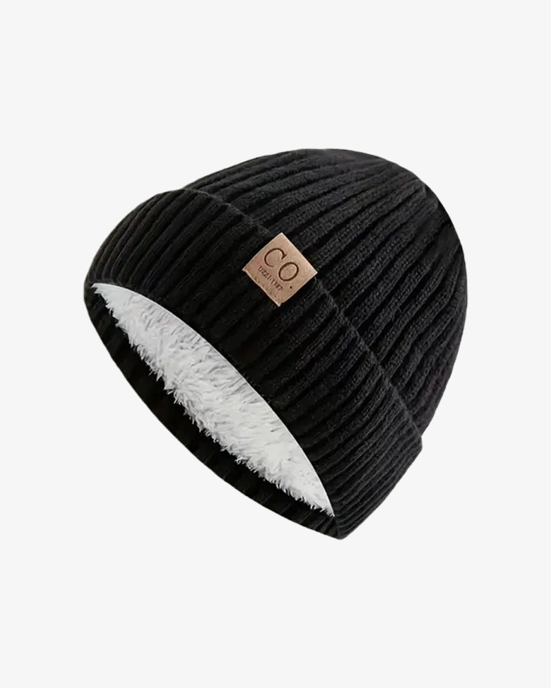 Black Fleece-Lined Knit Beanie  - B0120