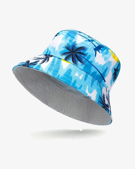 Blue Palm Art Convertible Bucket Hat - H0108