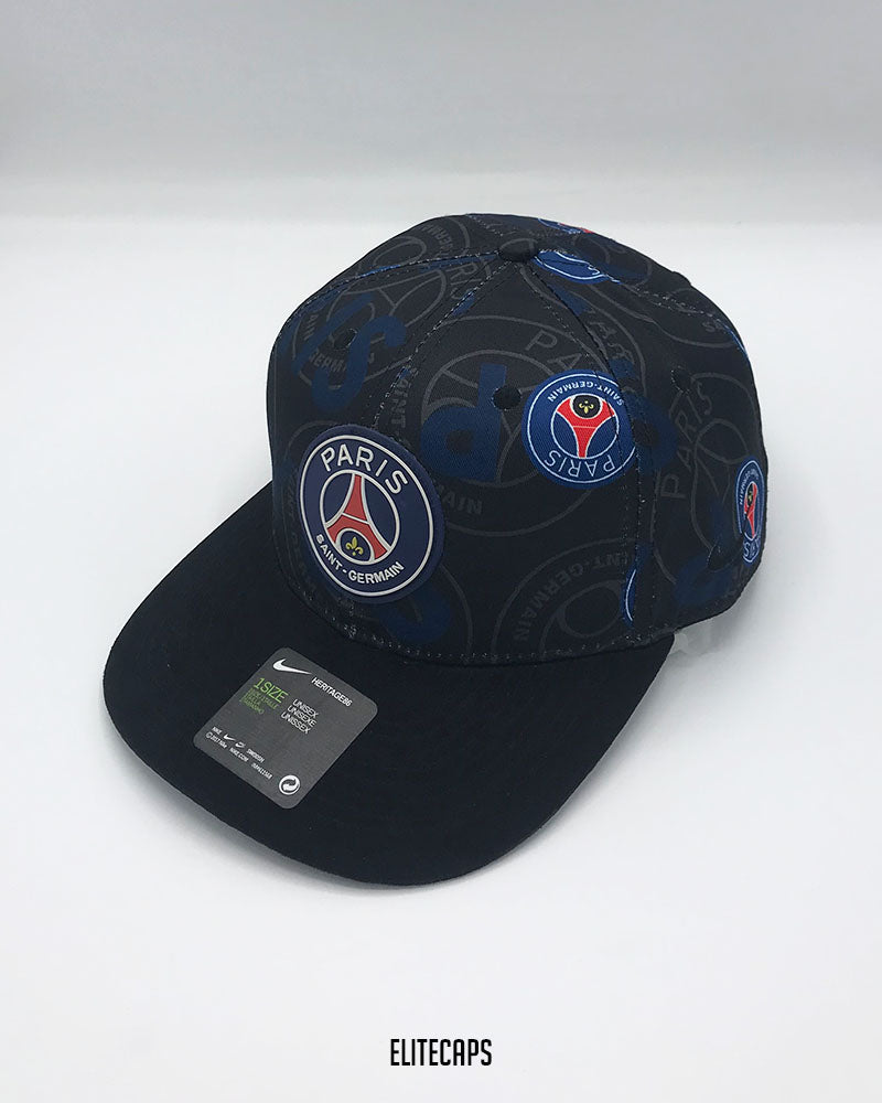NKE PSG Black Allover Print Snapback Cap - C0456