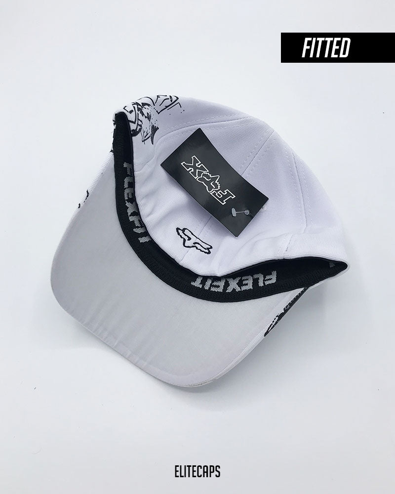 FOX Flex-fit White Signature Embroidered Fitted Cap - C0593