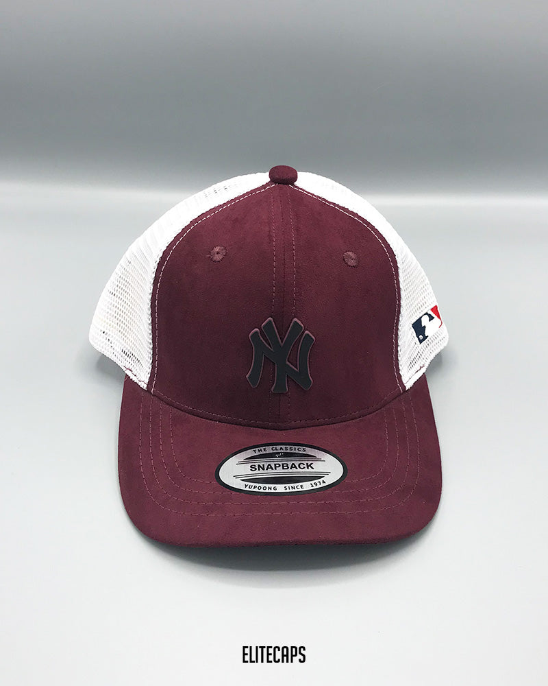 NY Maroon White Mesh Trucker Cap - C0407