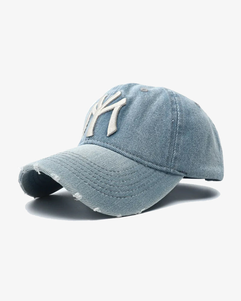 NY Embroidered Blue Denim Cap - C0135