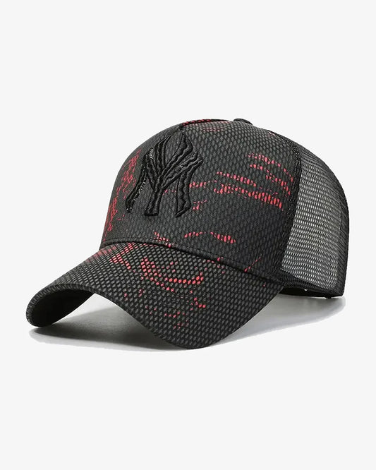 Black & Red NY Embroidered Mesh Cap - C0155