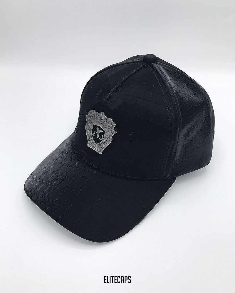 AG Classic Matte Black Croc-Leather Cap - C0434