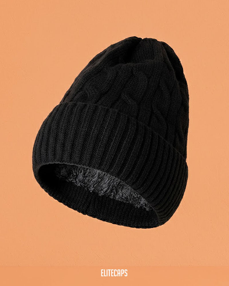 Premium Black Pearl Twist Knit Beanie - B0144