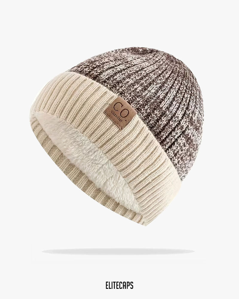 Coffee Two-Tone Knitted Beanie - B0128K