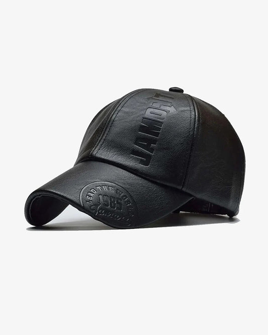 Black Leather Embossed Baseball Cap - C0220