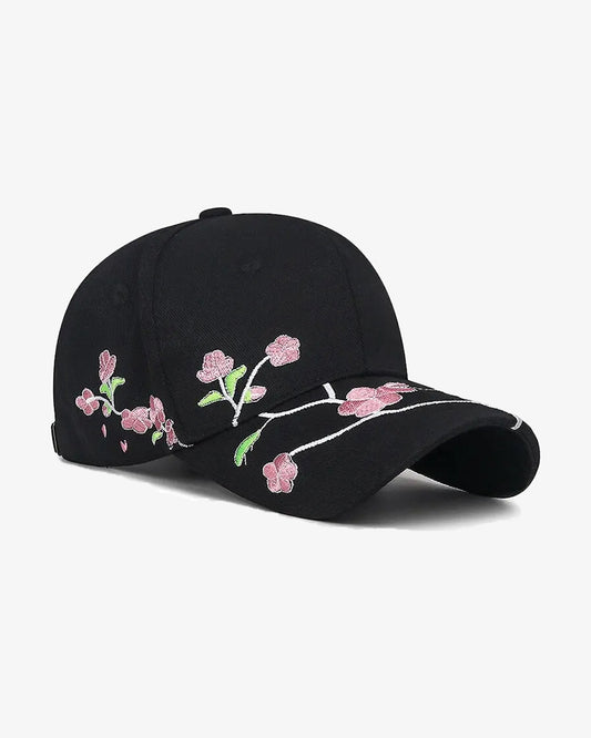 Floral Embroidered Black Baseball Cap - C0145