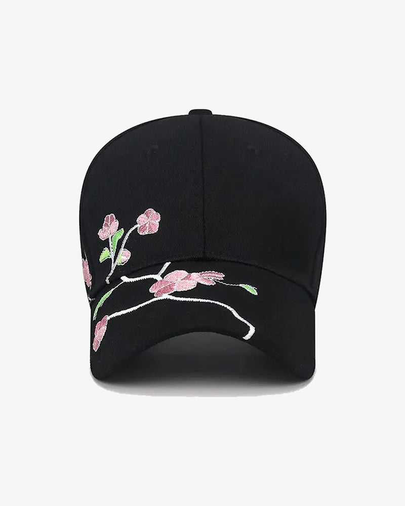 Floral Embroidered Black Baseball Cap - C0145