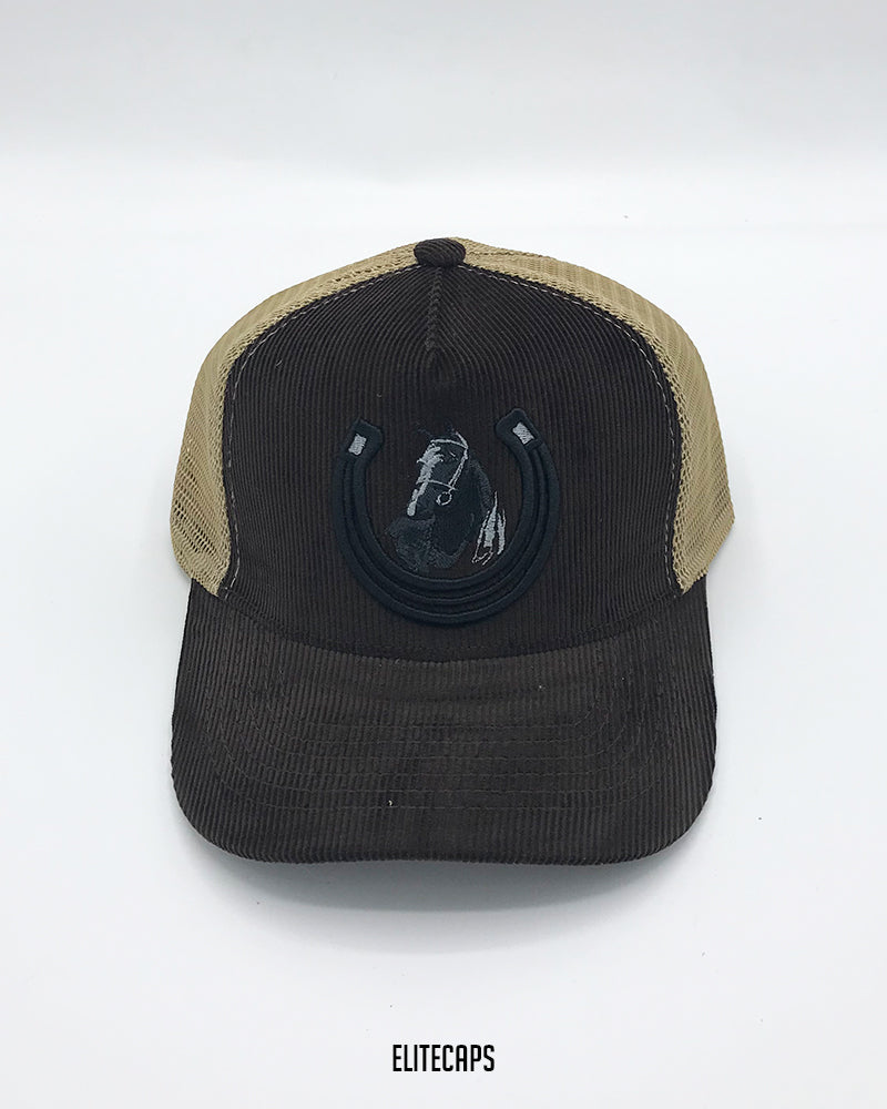 Horse Embroidered Corduroy Trucker Cap - C0355