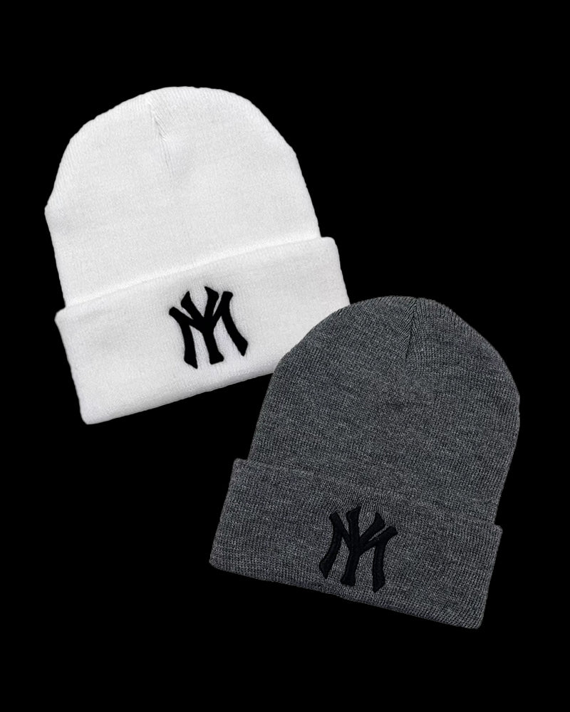 NY Embroidered Grey Soft Knit Beanie - B0115