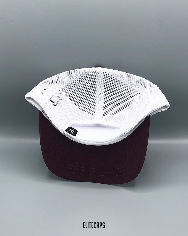 NY Maroon White Mesh Trucker Cap - C0407