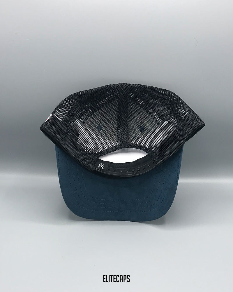NY Blue Suede Mesh Trucker Cap - C0408