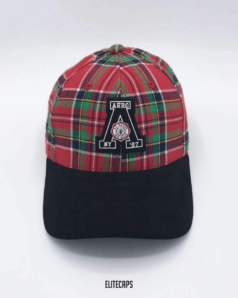 Red Checked Two-Tone Baseball Cap - C0575