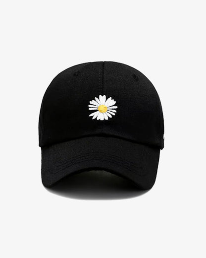 Unisex Basic Black Floral Embroidered Cap - C0191