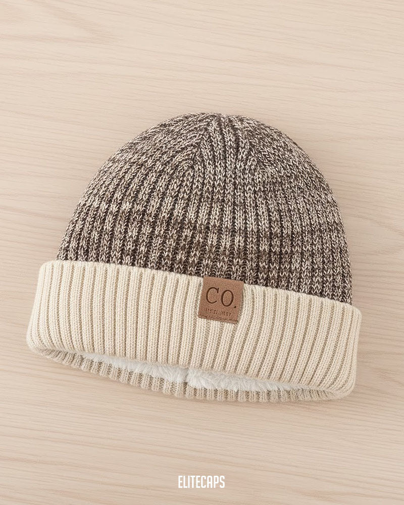 Coffee Two-Tone Knitted Beanie - B0128K