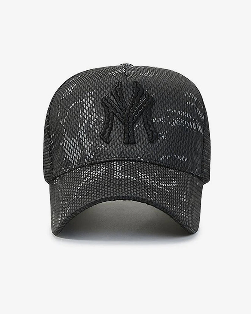 Black & Grey NY Embroidered Mesh Cap - C0154