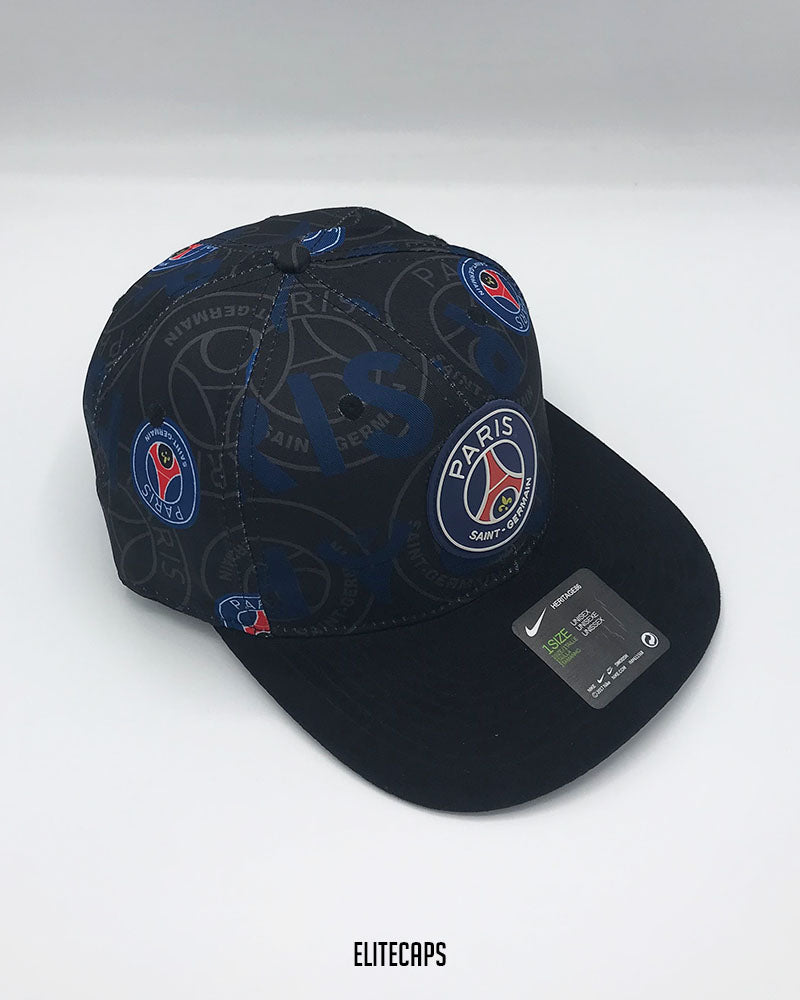 NKE PSG Black Allover Print Snapback Cap - C0456