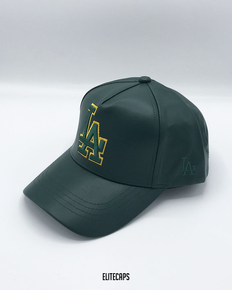 LA Deep Green Faux Leather Cap - C0360