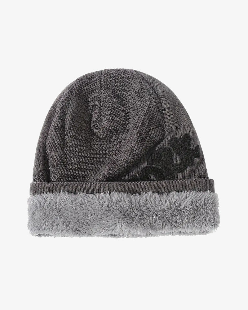 Grey "New York" Fleece-Lined Knit Beanie - B0112